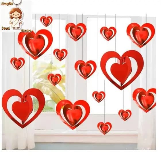 2 pacotes (total de 32 corações) Decoração de Teto com Efeito de Coração 3D Vermelho Metálico para o Dia das Mães e Dia
