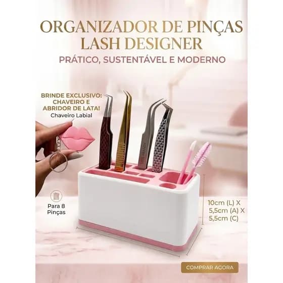 Porta Pinças E Escovinhas Organizador De Bancada Para Cílios E Sobrancelhas Lash Designer