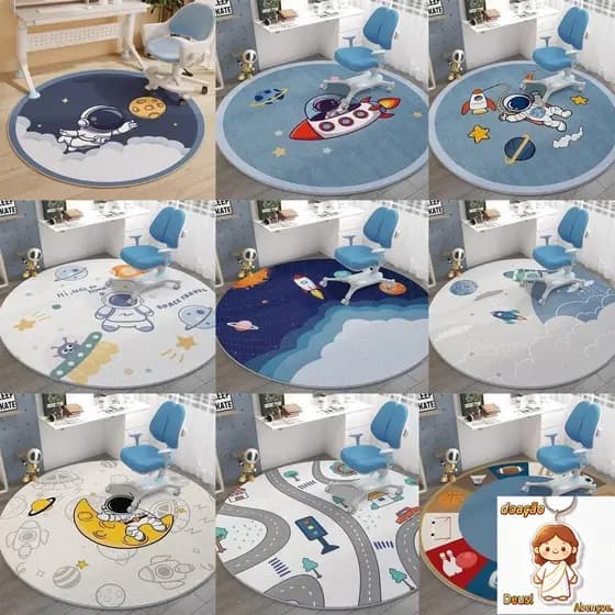 Tapete Redondo 3D Astronauta para Crianças Meninos, Sala de Estar, Quarto e Cozinha 100 * 100 cm 120 * 120 cm 140 * 140