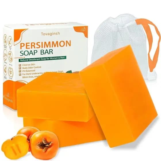 Conjunto de 3 peças de sabonete de caqui para controle do odor corporal, sabonete corporal desodorizante orgânico de caq