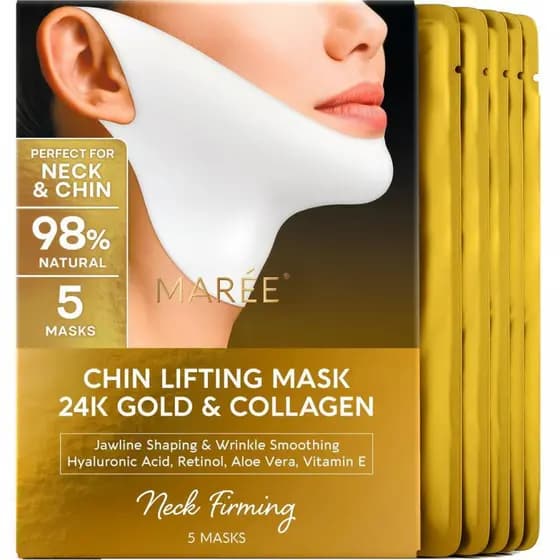 Máscara Lifting de Ouro 24K MAREEVLine – Máscara de Colágeno Profundo para Mulheres – Máscara Modeladora da Linha do Que