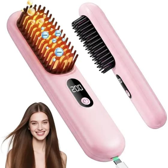 GoBrushPro2026, Escova Alisadora de Cabelo Sem Fio, Mini Alisador de Cabelo com 4 Configurações de Temperatura, Escova A