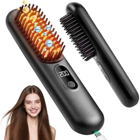 GoBrushPro2026, Escova Alisadora de Cabelo Sem Fio, Mini Alisador de Cabelo com 4 Configurações de Temperatura, Escova A
