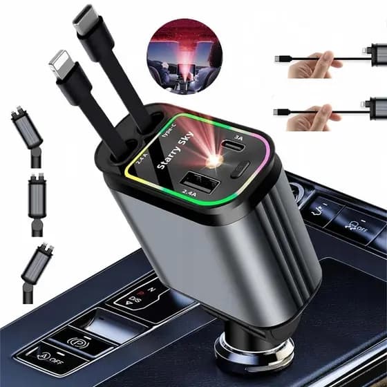 Carregador de carro 120W USB/IOS/TYPE-C Adaptador 4 Em 1 usb veicular com LED carregador super turbo