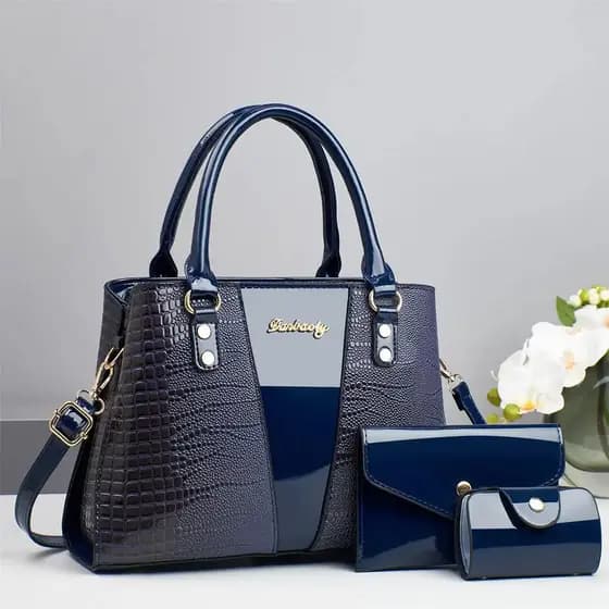 Conjunto de Bolsas, Mãe-Filha, Bolsa Feminina, Padrão Crocodilo, Bolsa de Ombro e Transversal, Conjunto de Três Peças, B