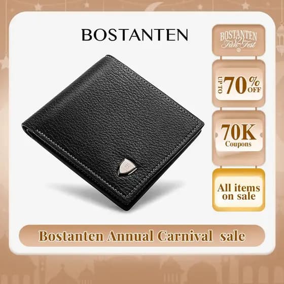 Bostanten 2-em-1 (carteira e porta-cartões) carteira curta de couro PU com zíper, estilo executivo para homens