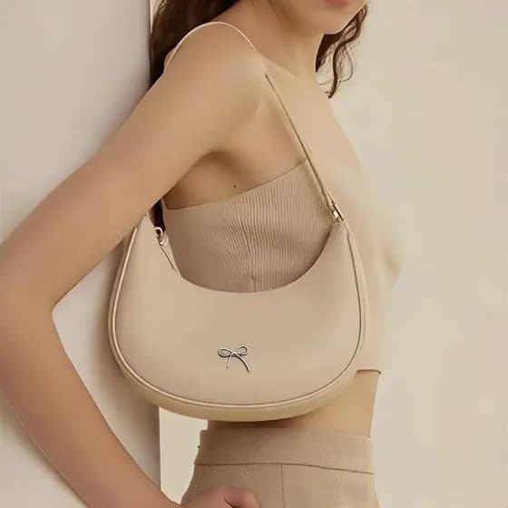 Bolsa de ombro feminina com laço, bolsa feminina com textura francesa, versátil, simples, nova bolsa de ombro de nicho.