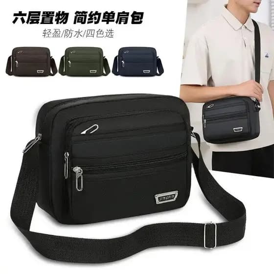Bolsa de ombro masculina, bolsa transversal, bolsa com seis zíperes, bolsa impermeável de múltiplas camadas, bolsa mascu