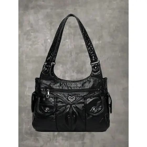 Bolsa Tote Feminina Elegante com Coração Decorativo, Grande Capacidade para Uso Diário, Bolsa de Compras Versátil e Mode