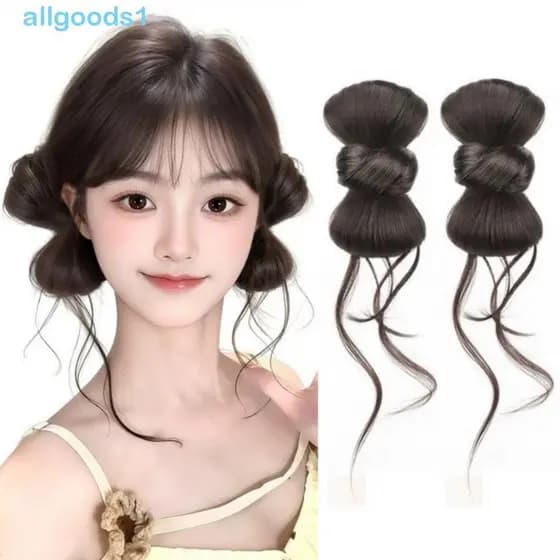 ALLGOODS 2 Peças De Rabo De Cavalo Sintético , Coque Duplo Longo E Bagunçado Com Prendedor De Garra Natural Fofo Encarac