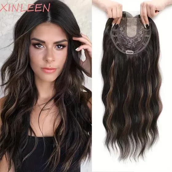 XINLEEN Topper De Cabelo Com Franja , Coberturas Sintético Encaracolado Longo Ondulado Ombre , Extensões