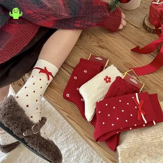 HENGHOME 5 Pares De Natal Sos Feminino Bonito Papai Noel Outono Inverno Alce Meados De Bezerro Festival Feliz Assim *