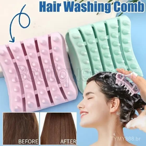 Escova de Silicone Portátil para Shampoo - Adequada para Uso em Casa no Banheiro - Esfolia e Remove Cabelos - Pode ser U