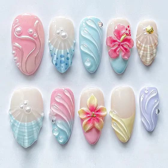 30 peças usando unhas flores rosa peças de manicure 3D tridimensional pérola epóxi perfurada à mão amêndoa manicure