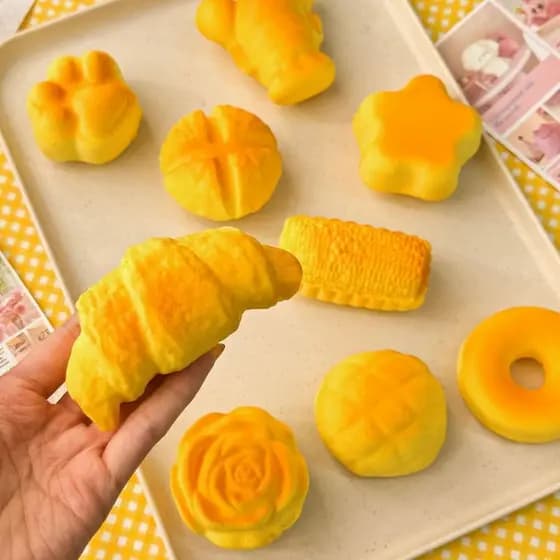 Brinquedos Antiestresse Macios em Forma de Comida, Brinquedos de Apertar em Forma de Pão/Pãezinho de Ascensão Lenta, Bri