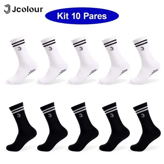 Jcolour Kit Até 10 Pares Meia Antiderrapante Pilates Yoga Feminina Academia Cano Longo Algodão