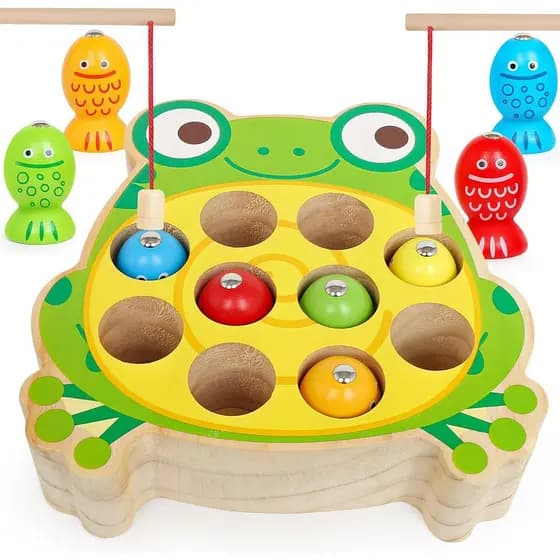Jogos de Pesca de Madeira para Crianças a Partir de 3 Anos, Brinquedos Magnéticos Montessori para o Desenvolvimento de H