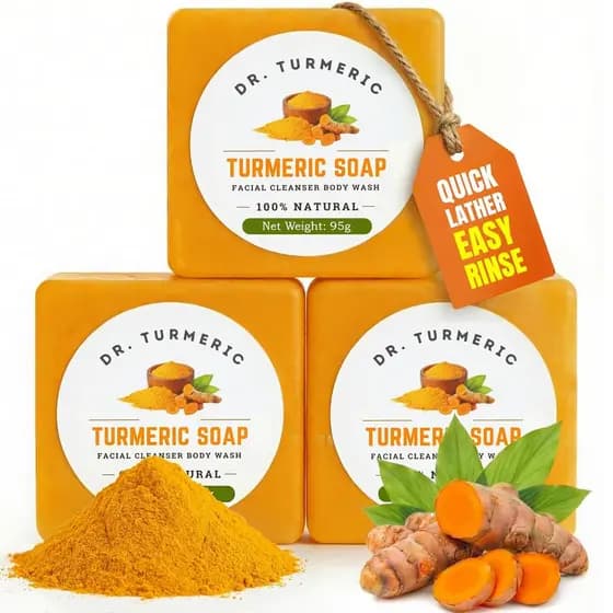Barra de Sabão de Cúrcuma para Rosto e Corpo | Limpador de Pele Vegano para uma Pele Suave, Hidratada e com Aparência