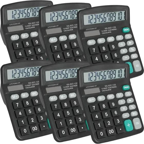 Pacote com 6 calculadoras, calculadoras de mesa com 12 dígitos, display LCD grande e botões sensíveis, alimentação dupla