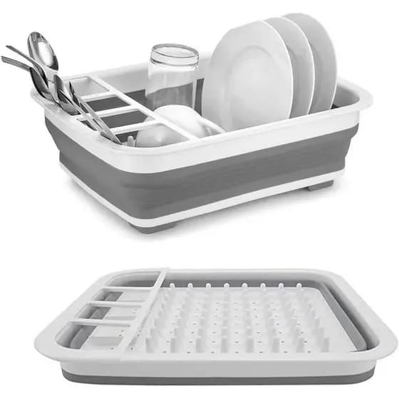 Cesto de Secagem Dobrável e Escorredor de Louça Portátil – Inclui 6 Esponjas de Limpeza para Cozinha, Ideal para Cozinha