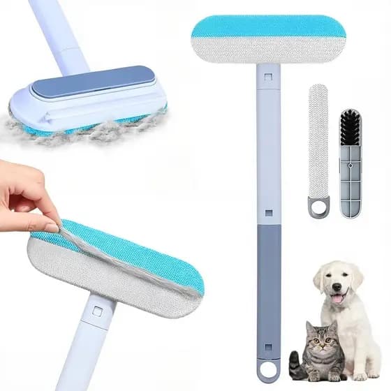 Removedor de Pelos de Animais 4 em 1 - Escova Reutilizável com Cabo Longo para Remover Pelos de Cães, Lavável, para Pelo