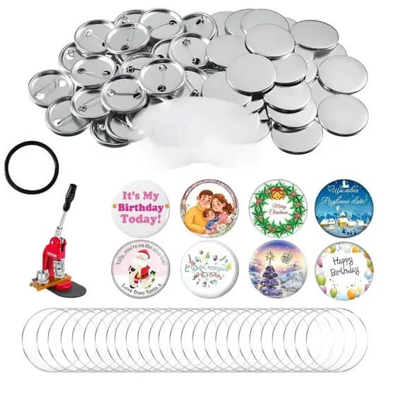 Pinos e Botões Brancos de 32mm/44mm/58mm, 100 Kits para Máquina de Botões Mecolour, com tampa traseira