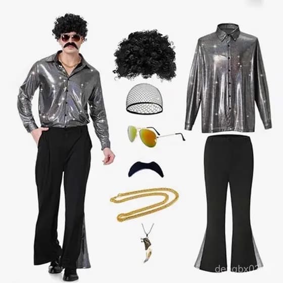 Conjunto de Fantasia Retrô Hippie Masculina, Trajes de Performance Disco dos Anos 80, Cosplay de Halloween