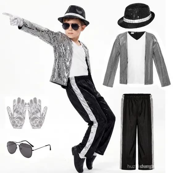 Conjunto de Fantasia Infantil do Michael Jackson com Lantejoulas para Meninos e Meninas, Traje para Apresentações de Pal