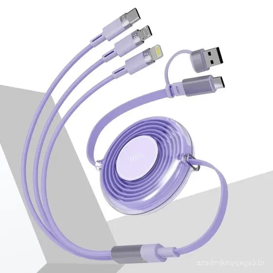 Cabo Carregador Retrátil USB C Multi 5-em-1 USB A/Type C para Lightning/USB C/Micro, Cabo de Carregamento Rápido de 100W