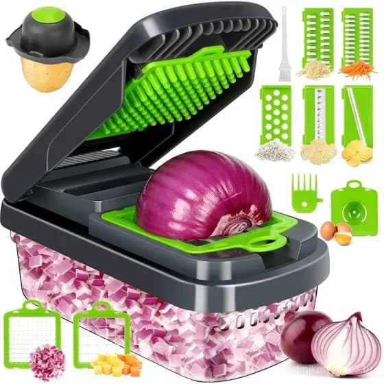 Cortador de Legumes Yusshn, Cortador de Alimentos Multifuncional 12 em 1, Cortador de Cebola Profissional com 7 Lâminas,