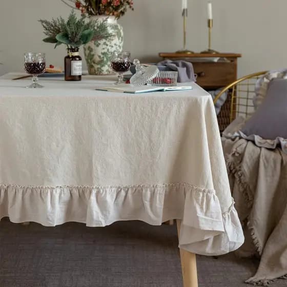 GLORY SEASON Toalha de Mesa Retro Estilo Fazenda com Babados de Algodão, Lavável, para Mesa Retangular, Decoração de Chá