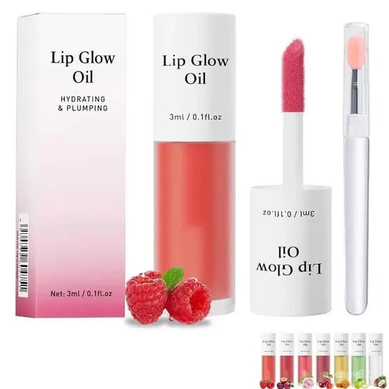 Óleo Labial Hidratante com Brilho e Cor, Brilho Labial Rosa, Tintura Labial Brilhante, Esmalte Labial Rosa Transparente,