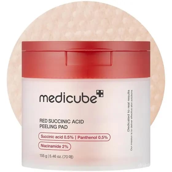 Pads de Tônico Medicube com Ácido Succínico Vermelho e Pantenol para Peeling Facial | Pads Esfoliantes para Pele com T