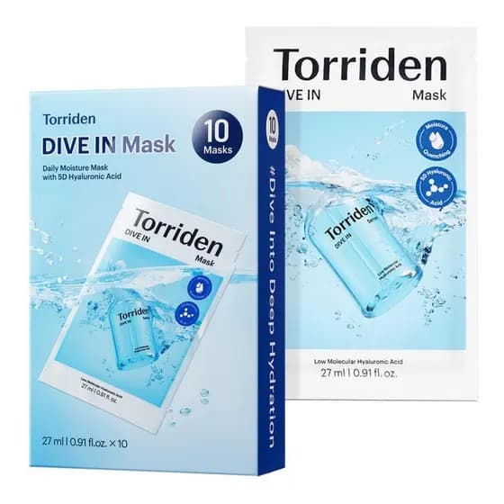 Máscara Facial de Ácido Hialurônico Torriden DIVE IN (10 unidades) | Máscara Facial Coreana de Hidratação Profunda |