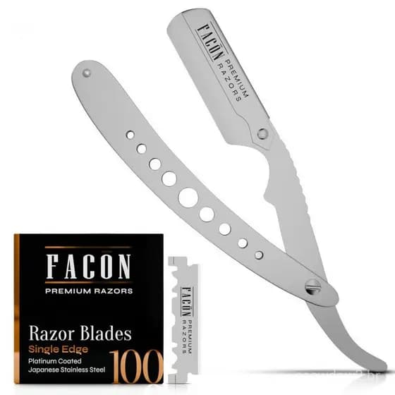 Navalhas Facón para Homens - Kit Profissional de Navalha de Barbeiro com 100 Lâminas, Navalha Clássica de Aço Inoxidável