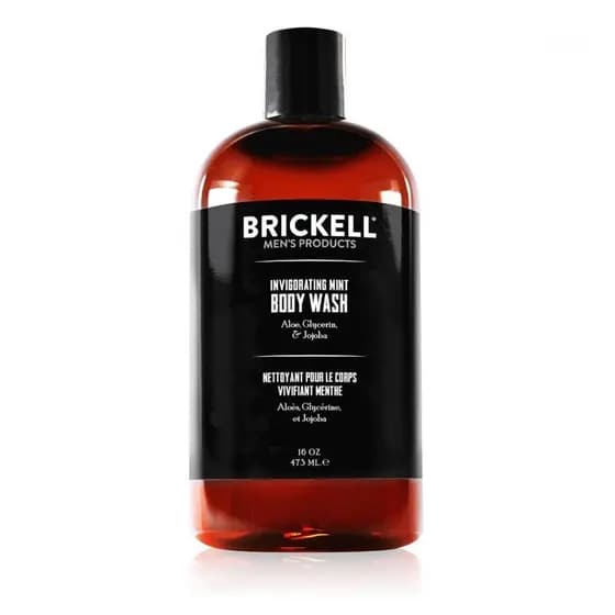 Gel de Banho Revigorante Brickell para Homens, Gel de Limpeza Profunda com Aloe, Jojoba e Vitamina E, Aromatizado (Menta