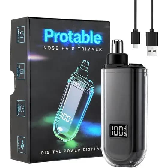 Aparador de pelos do nariz e orelhas portátil com display LED, adequado para homens e mulheres, aparador de pelos do nar