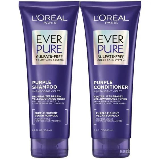 Conjunto de Shampoo e Condicionador Roxo EverPure da L'Oréal Paris, sem sulfato, adequado para cabelos loiros, descolori