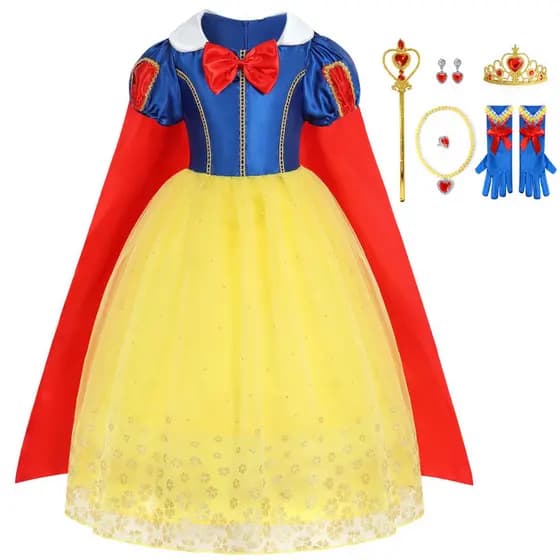 Vestido de Festa de Aniversário para Meninas, Cosplay de Branca de Neve de Verão com Capa, Vestido de Princesa Doce de M