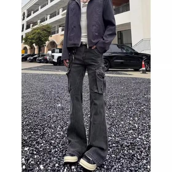 Estilo Hong Kong na moda masculina verão novo estilo 2026 carta única Jeans Hip Hop ins na moda High Street na moda rufi