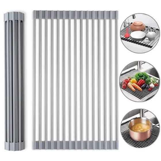Escorredor de Pia Dobravel Portatil Aço Inox Tamanho:47x30 G