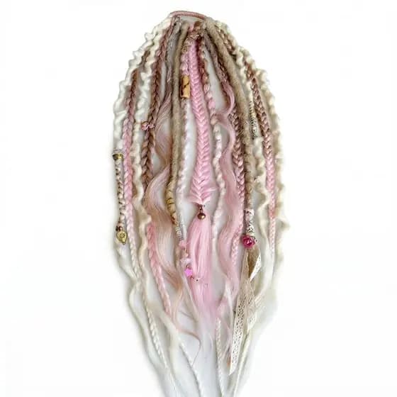 Extensão de Cabelo Trançado Sintético de 22 Polegadas com Miçangas, Estilo Boho/Dreadlock/Viking para Mulheres, com Elás