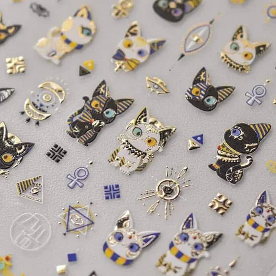 decoração de unha decoração de unha adesivo Adesivos de manicure para gatos egípcios dourados tomoni em relevo adesivos