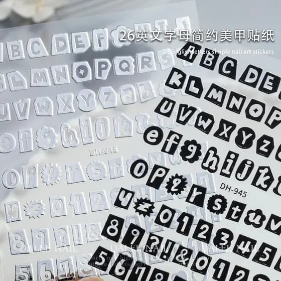 decoração de unha adesivo decoração de unha Novo 26 letras simples em inglês smiley manicure adesivos ins decoração de u