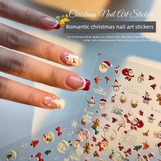 decoração de unha adesivo decoração de unha Adesivos de unhas de Natal bronzeamento em relevo Papai Noel flocos de neve
