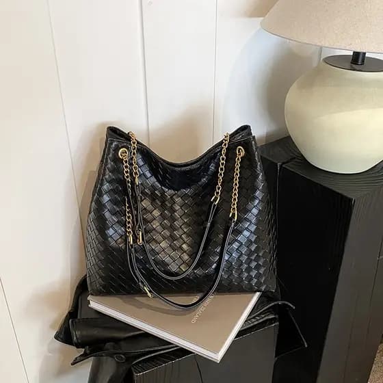 Preto Retro luz luxo artesanal poliéster tecido saco feminino High-End sentir grande-Cap