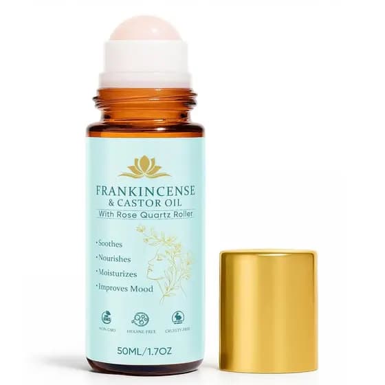 Óleo de Incenso e Rícino, Óleo de Rícino Orgânico com Esfera de Quartzo Rosa, 100% Puro, Prensado a Frio, Firma a Pele,
