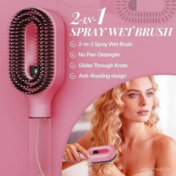 Escova de Cabelo com Spray de Água para Mulheres, Escova Desembaraçadora 2 em 1 com Névoa Fina para Cabelos Molhados e S