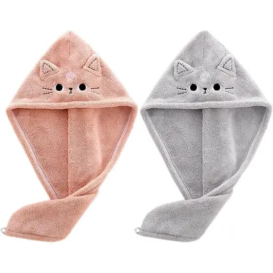 2 Pacotes De Toalha De Cabelo De Microfibra Para Crianças , Turbantes Absorventes De Secagem Gato Fofo , Toalhas De Cabe