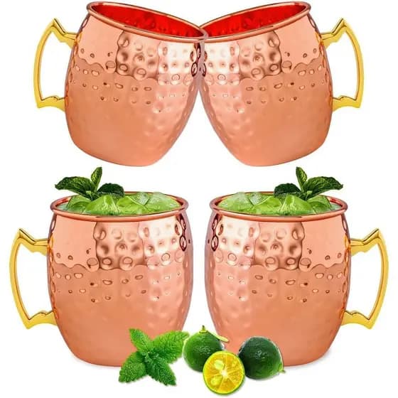 Caneca de Cobre Moscow Mule - 100% cobre puro, feita à mão, com alça de latão dourado, 16 onças, adequada para beber, co